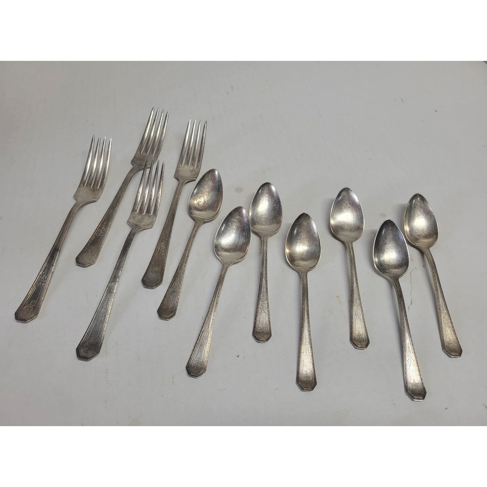 11pc Wm Rogers Mfg Co Excelsior 1934 Silverplate Flatware Set‎ 4 Forks 7 Spoons